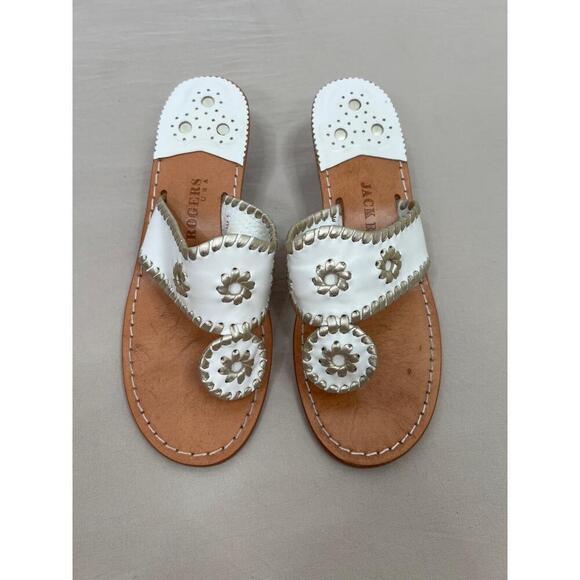 Jack Rogers Sandals Size 7M White Leather Thong SlipOn Low Wedge Classic - Picture 10 of 11